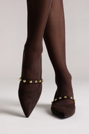 Pumps Kitten Heel Studded Strap TFP - Brown Suede