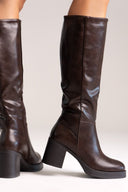 Boots with High Block Heel - Dark Brown Matte - thefashionproject.gr - Ideal shoes