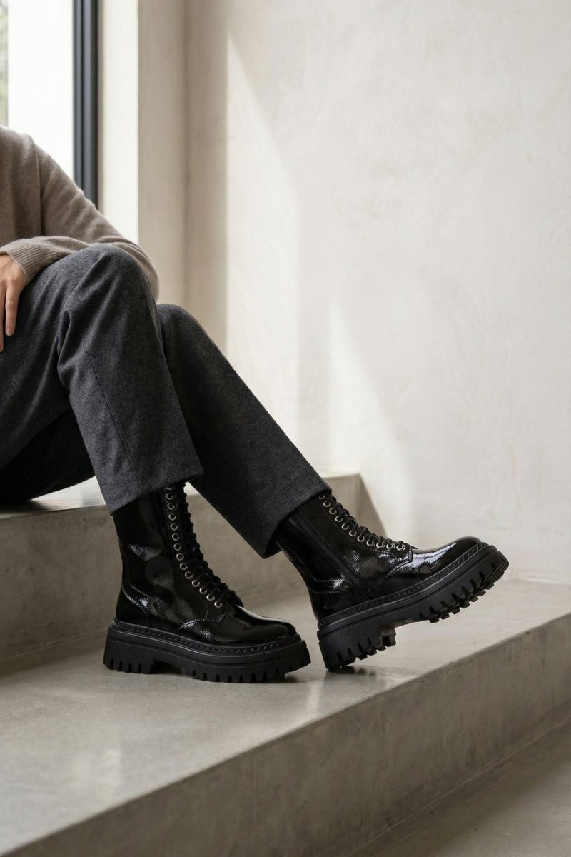 Combat Boots - Black Patent  thefashionproject.gr