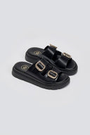 Flatforms δερμάτινα σανδάλια με τοκάδες Tfp - Μαύρο - thefashionproject.gr - TFP