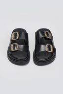 Flatforms δερμάτινα σανδάλια με τοκάδες Tfp - Μαύρο - thefashionproject.gr - TFP