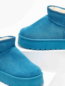 Μποτάκια με γούνα και ψηλή σόλα - Petrol - thefashionproject.gr - The Fashion Project