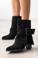 Μποτάκια suede με γύρισμα και τοκά - Μαύρο - thefashionproject.gr - The Fashion Project