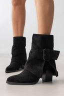 Μποτάκια suede με γύρισμα και τοκά - Μαύρο - thefashionproject.gr - The Fashion Project