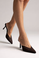 Mules Stiletto V Cut TFP - Brown Suede - thefashionproject.gr - TFP