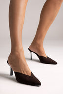 Mules Stiletto V Cut TFP - Brown Suede - thefashionproject.gr - TFP