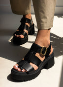 Πέδιλα δερμάτινα με chunky σόλα Ragazza 01241 - Μαύρο - thefashionproject.gr - RAGAZZA