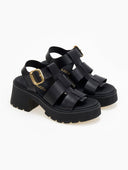 Πέδιλα δερμάτινα με chunky σόλα Ragazza 01241 - Μαύρο - thefashionproject.gr - RAGAZZA