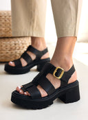 Πέδιλα δερμάτινα με chunky σόλα Ragazza 01241 - Μαύρο - thefashionproject.gr - RAGAZZA