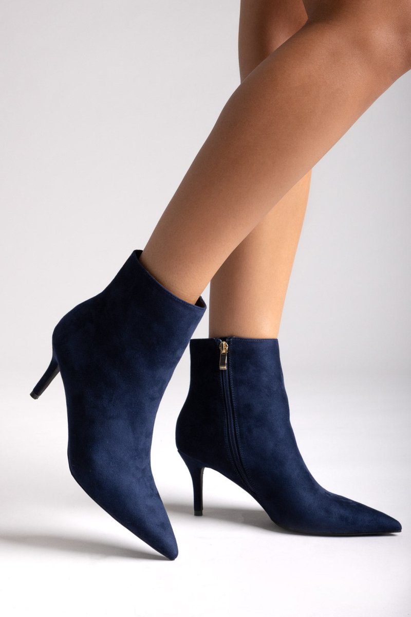 Pointed Toe Dark Blue Ankle Boots Navy Blue Heel Boots BLYTHE