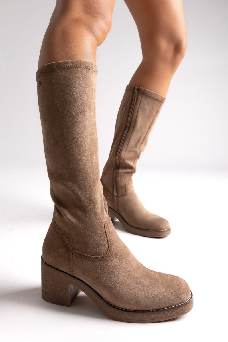 Refresh 173037 Vegan Suede Stretch Μποτάκια με Τακούνι Μπεζ