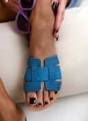 Σανδάλια δερμάτινα με πλεκτό pattern estil - Μπλε - thefashionproject.gr - Estil
