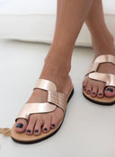 Σανδάλια δερμάτινα με πλεκτό pattern estil - Χαλκός - thefashionproject.gr - Estil