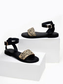 Σανδάλια δερμάτινα με ψάθα Iris Sandals - Μαύρο - thefashionproject.gr - IRIS