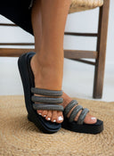 Σανδάλια flatforms με στρας tfp - Μαύρο - thefashionproject.gr - TFP