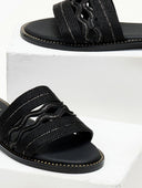 Σανδάλια με φαρδιά σχοίνινη φάσα Estil - Μαύρο - thefashionproject.gr - Estil