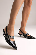 Slingback Heels CORINA - Black Crinkled Patent - thefashionproject.gr - CORINA