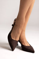 Slingback Kitten Heel Pumps TFP - Brown Suede - thefashionproject.gr - TFP