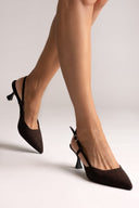 Slingback Kitten Heel Pumps TFP - Brown Suede - thefashionproject.gr - TFP