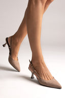 Slingback Kitten Heel Pumps TFP - Taupe Suede - thefashionproject.gr - TFP