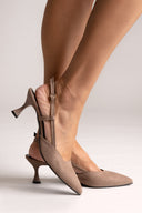 Slingback Kitten Heel Pumps TFP - Taupe Suede - thefashionproject.gr - TFP