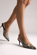 Slingback Pointed Pumps TFP - Ivory Black Snake Print - thefashionproject.gr - TFP
