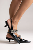Slingback Pumps CORINA - Black Crinkled Patent - thefashionproject.gr - CORINA