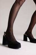 TFP Platform Slingback Pumps - Black Suede - thefashionproject.gr - TFP