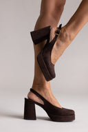 TFP Platform Slingback Pumps - Brown Suede - thefashionproject.gr - TFP