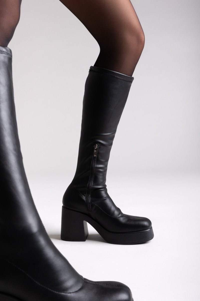 Xti 144707 Suede Sock Boots Block Heel Black Matte