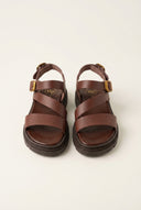 Flatform-Sandalen aus Leder Ankle Strap – Braun