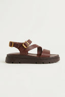 Flatform-Sandalen aus Leder Ankle Strap – Braun
