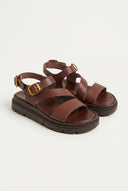 Leather Flatform Sandals Ankle Strap - Brown