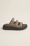 Leather Flatform Sandals Three Straps - Taupe