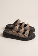 Leather Flatform Sandals Three Straps - Taupe
