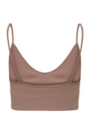 Ribbed Crop Top με Λεπτή Τιράντα - Mocha