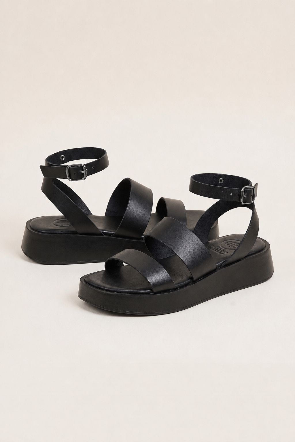 Leather Flatform Sandals with Two Bands - Black-Flatform Sandals, Leather Sandals, Sandals, Shoes, TFP Collection, Women’s Collection, All, Summer Shoes Sale, Summer Sandals Sale, Sales, All but outlet, Editor’s Choice, Shoes Sales, Gifts 70€ & Under, The Fashion Edit, Leather Shoes, SS 2026 Collection, TFP/Estil, Sandals New & Selected, Sandals SALE, Flatform SALE