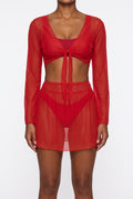 Beachwear Set with Sheer Top - Red