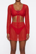Beachwear Set with Sheer Top - Red