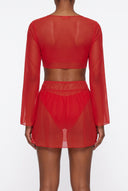 Beachwear Set with Sheer Top - Red