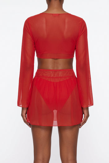 Beachwear Set with Sheer Top - Red