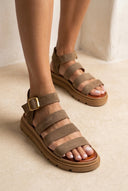 Suede Sandals with Bands - Olive