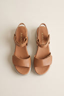 Leather Wedge Sandals - Brown