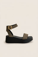 Suede Flatform Sandals - Olive Suede