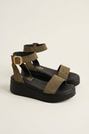 Suede Flatform Sandals - Olive Suede