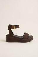 Suede Flatform Sandals - Dark Brown Suede