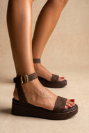 Suede Flatform Sandals - Dark Brown Suede