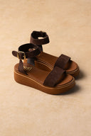 Σανδάλια flatforms καστόρινα Estil - Καφέ