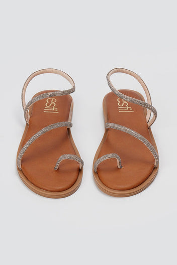 Rhinestone Strap Sandals - Copper-Rhinestone Strap Sandals - Copper