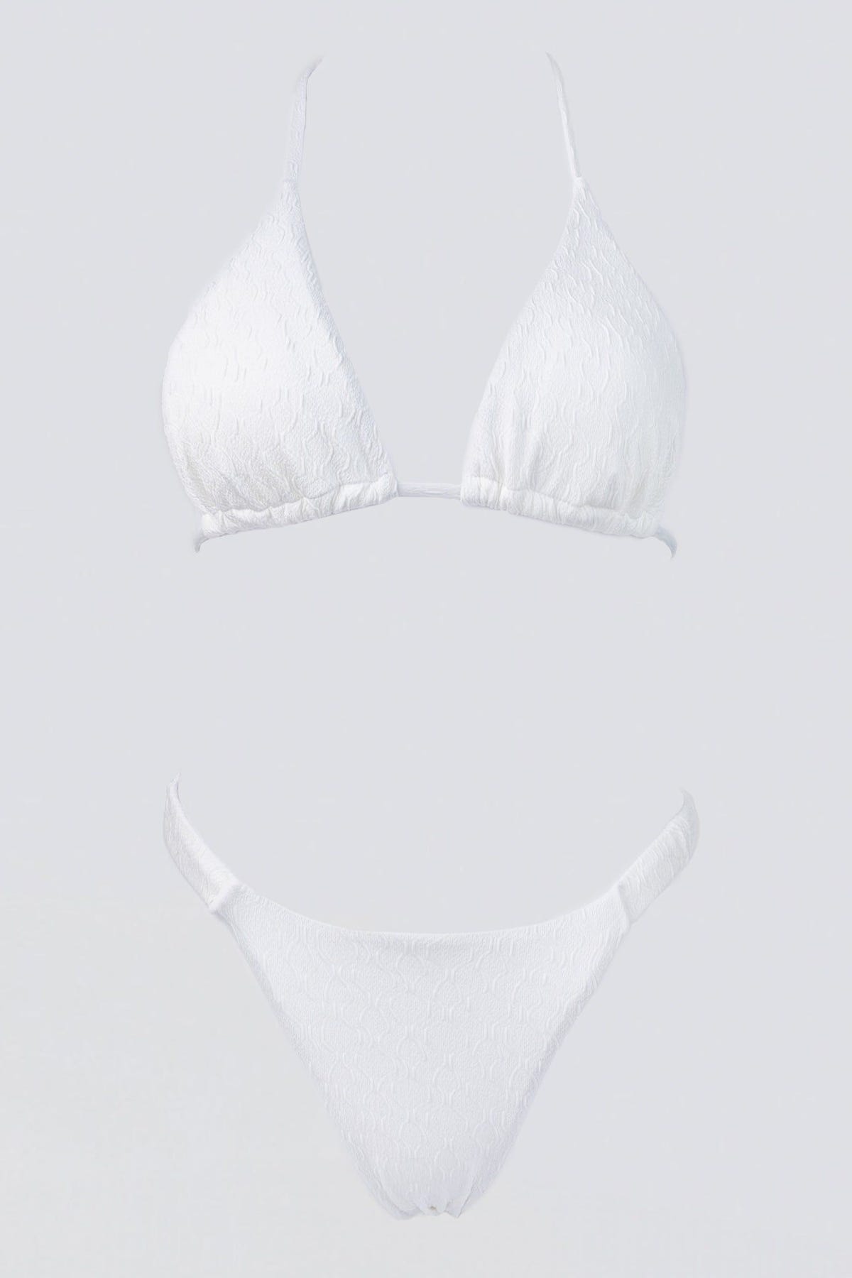 Bikini Set with Embossed Design - White-Bikini Set with Embossed Design - White